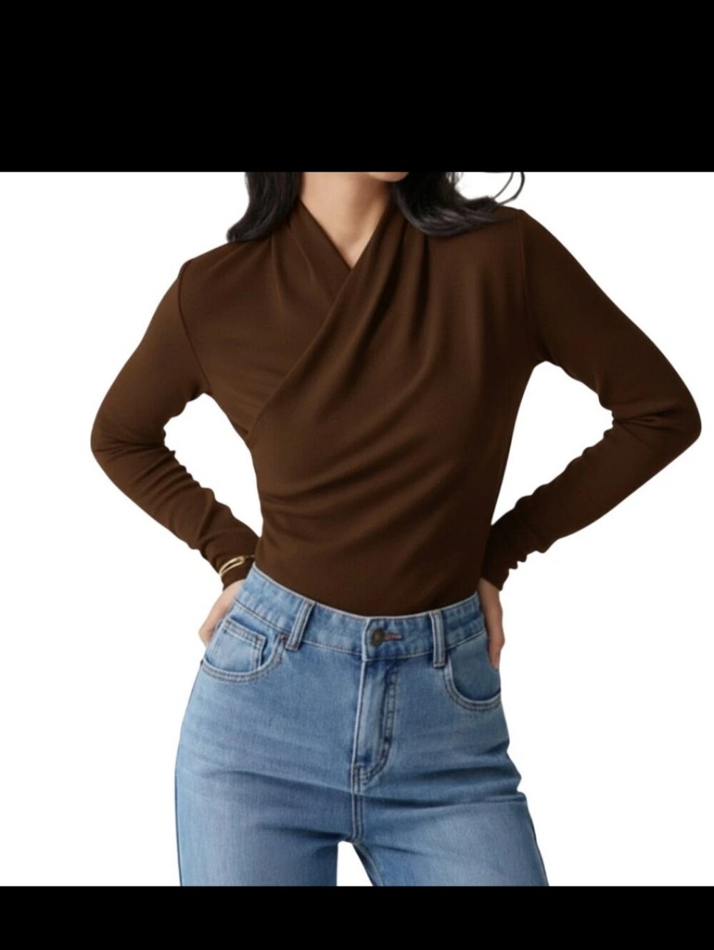 OGL Eco Mousse Surplice Brown Wrap Top Long Sleeve 2XL